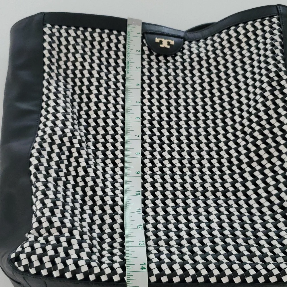 Tory Burch Erica Hobo Bag in Black and White Woven Leather